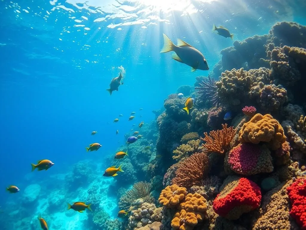 Underwater scene at Looe Key National Marine Sanctuary showing coral reef and tropical fish Underwater scene at Looe Key National Marine Sanctuary showing coral reef and tropical fish