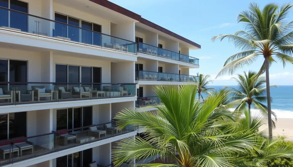 Vacation rental apartment building in Tonsupa with balconies and ocean views
