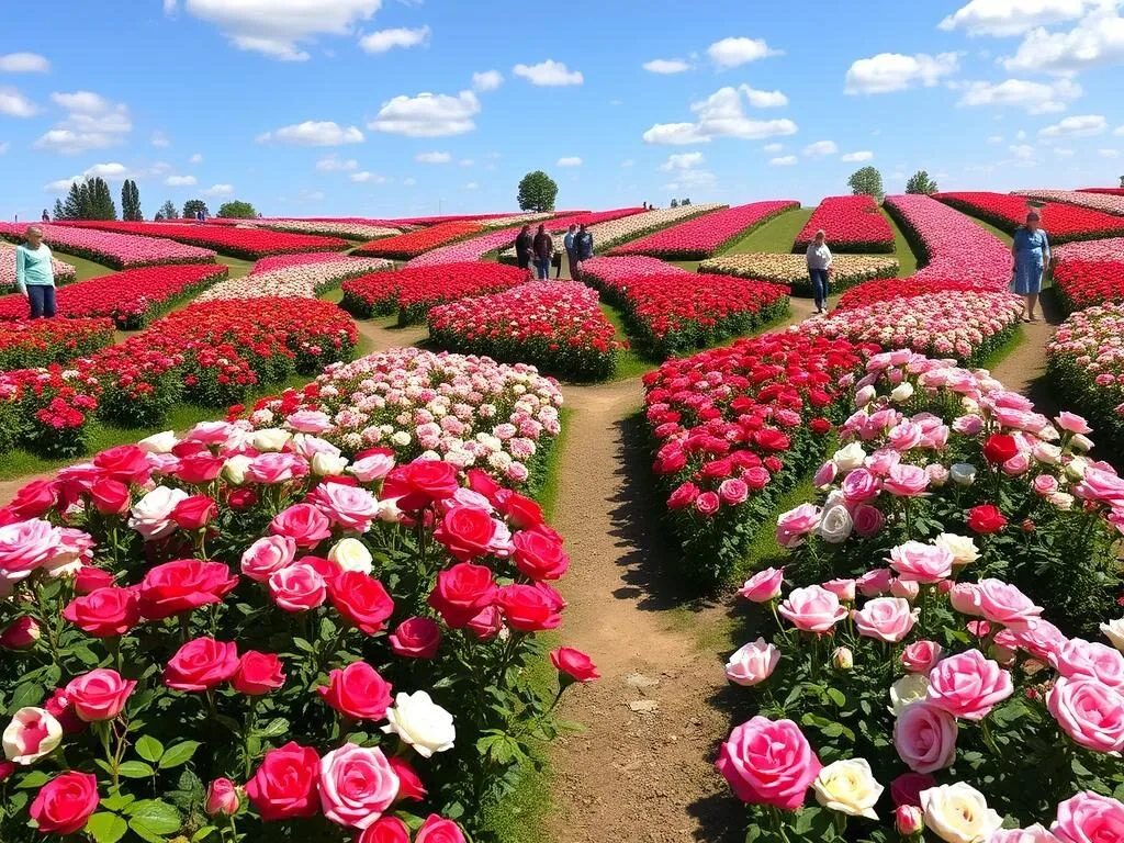 Valley of Roses in Kislovodsk National Park with colorful blooming flowers