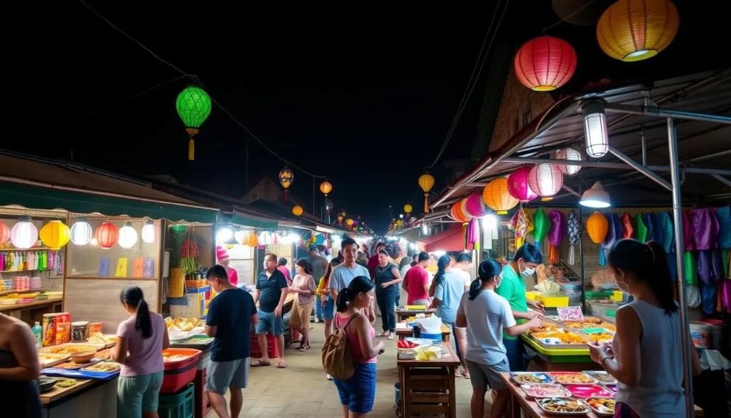 Vang Vieng night market with food stalls and local cuisine, experiencing local food is essential Vang Vieng, Laos things to do