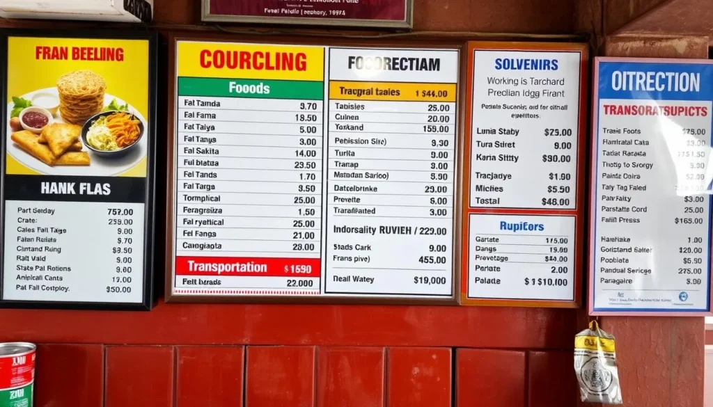 Various costs in Indonesia displayed with rupiah prices