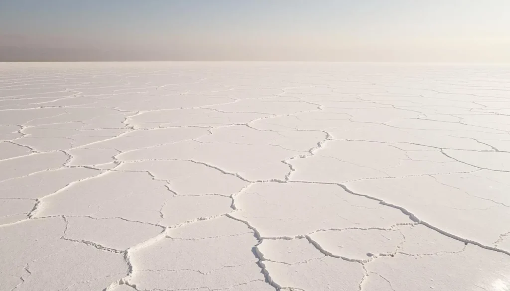 Vast salt flats of Chott el Djerid with crystalline patterns stretching to the horizon