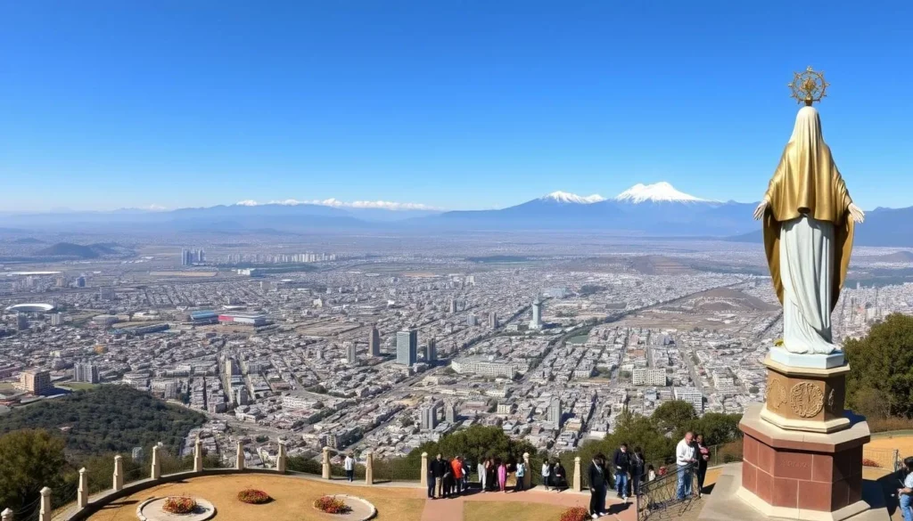 View from Cerro San Cristobal overlooking Santiago Chile with Andes mountains