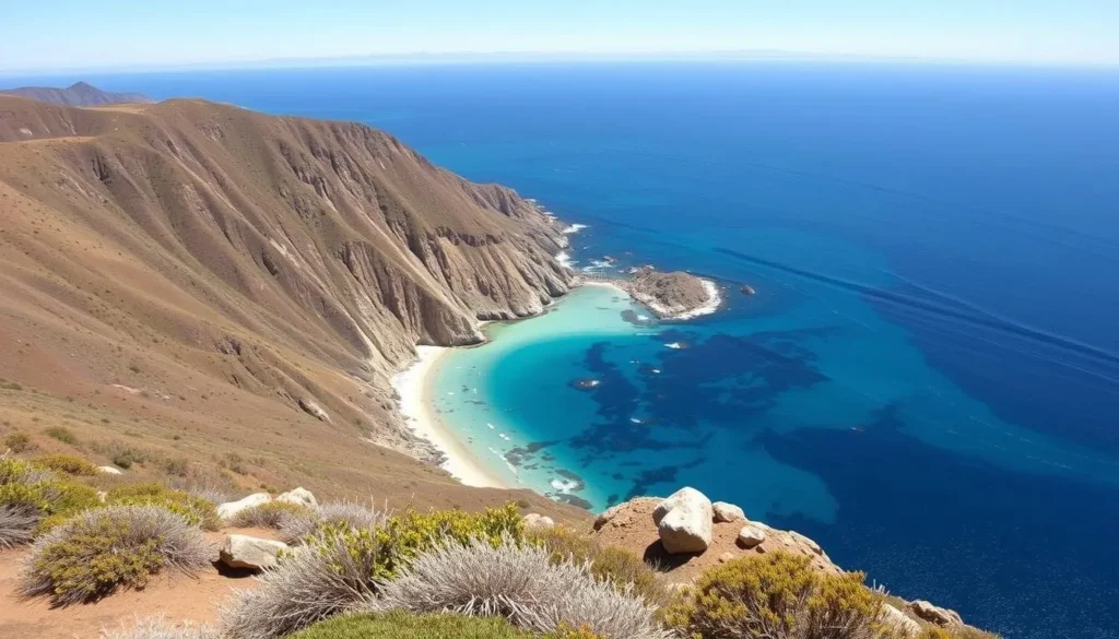 View from Potato Harbor Trail showing the stunning cove and coastline on Santa Cruz Island