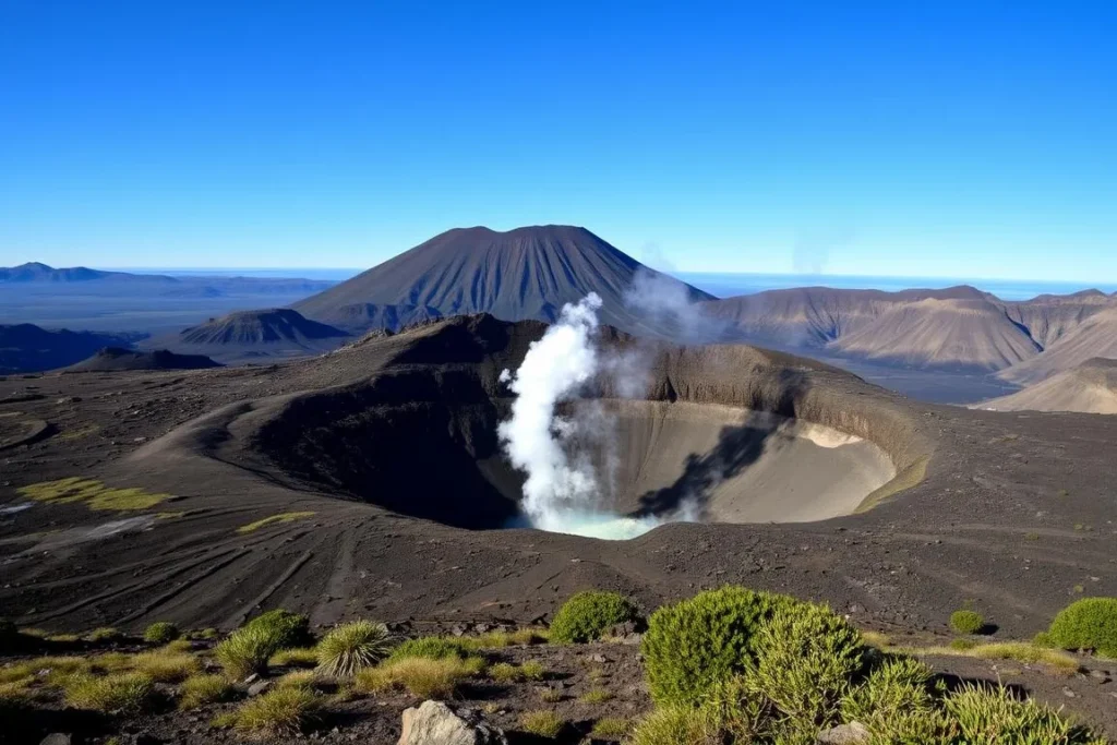View of Chaitén Volcano crater in Pumalin Park Chile showing recent volcanic activity