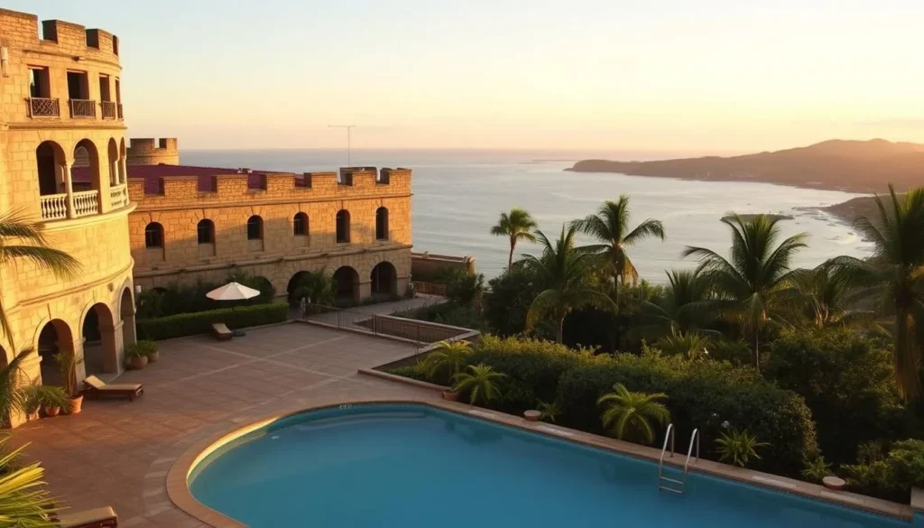 View of Hotel El Castillo in Baracoa with panoramic views of the bay