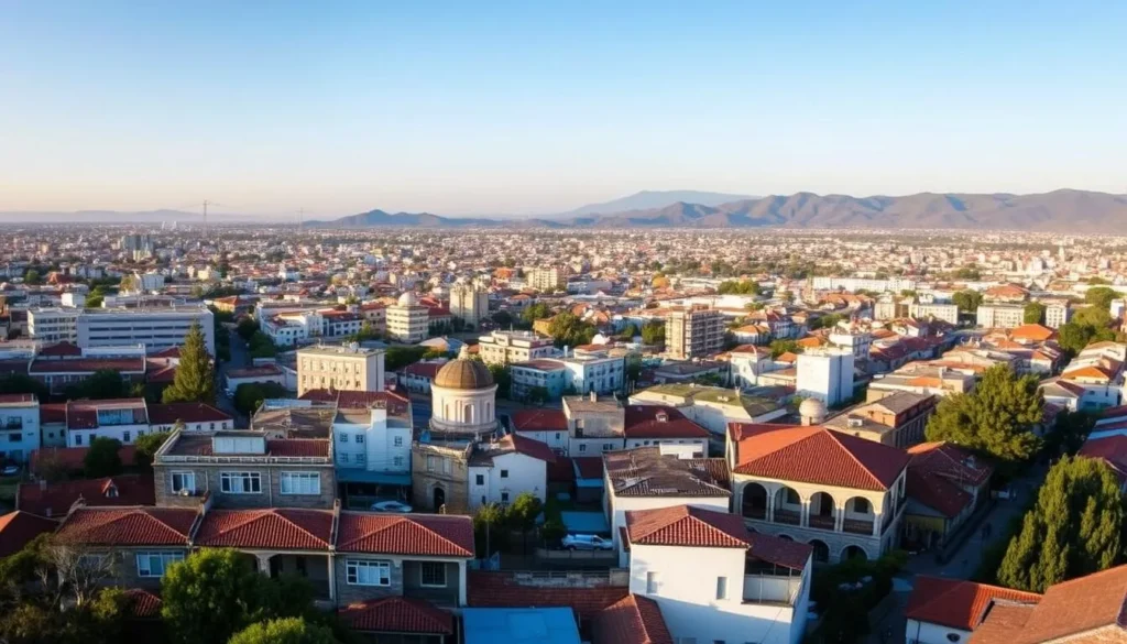 View of Texcoco city near Molino de Flores Nezahualcoyotl National Park showing accommodation options