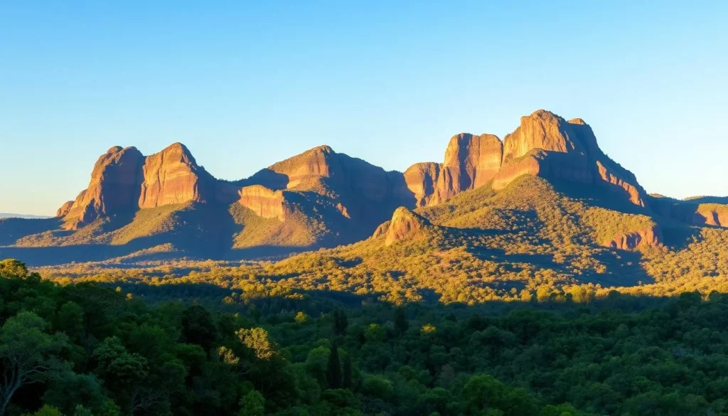 View of the Glasshouse Mountains from Mary Cairncross Scenic Reserve