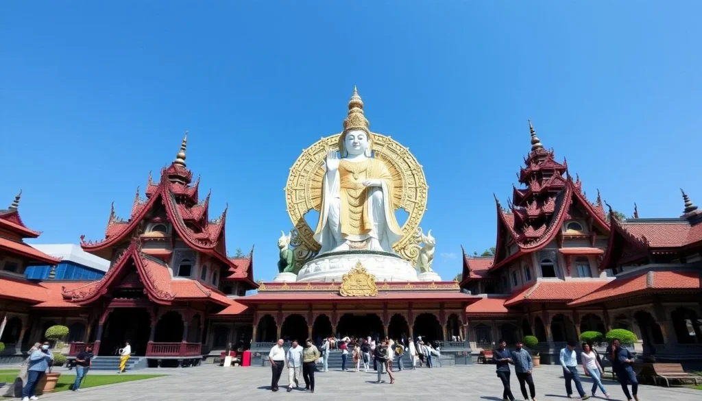 Vihara Avalokitesvara Temple with tall Kwan Im statue in Pematangsiantar