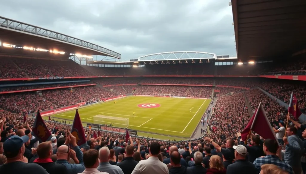 Villa Park stadium on match day with fans cheering Villa Park stadium on match day with fans cheering