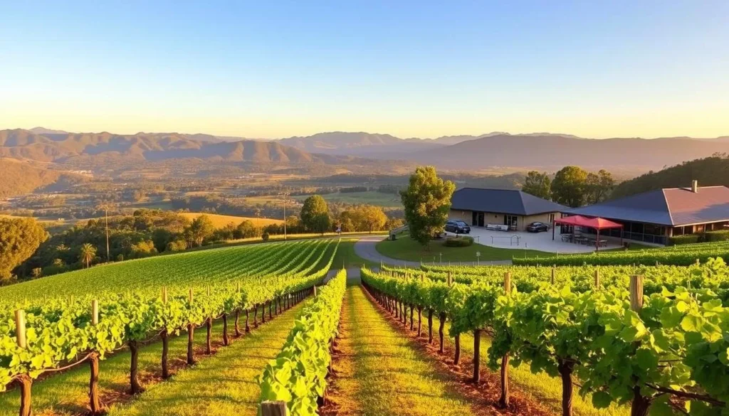 Vineyard with mountain views at Flame Hill Winery in Montville Queensland