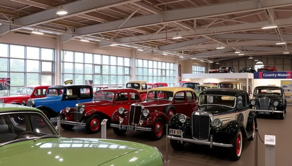 Vintage cars on display at the Coventry Transport Museum