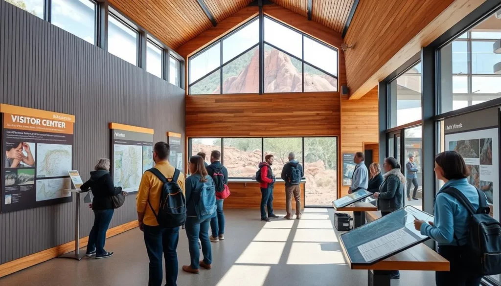 Visitor Center at Wilpena Pound in Flinders Ranges National Park with information displays and park rangers