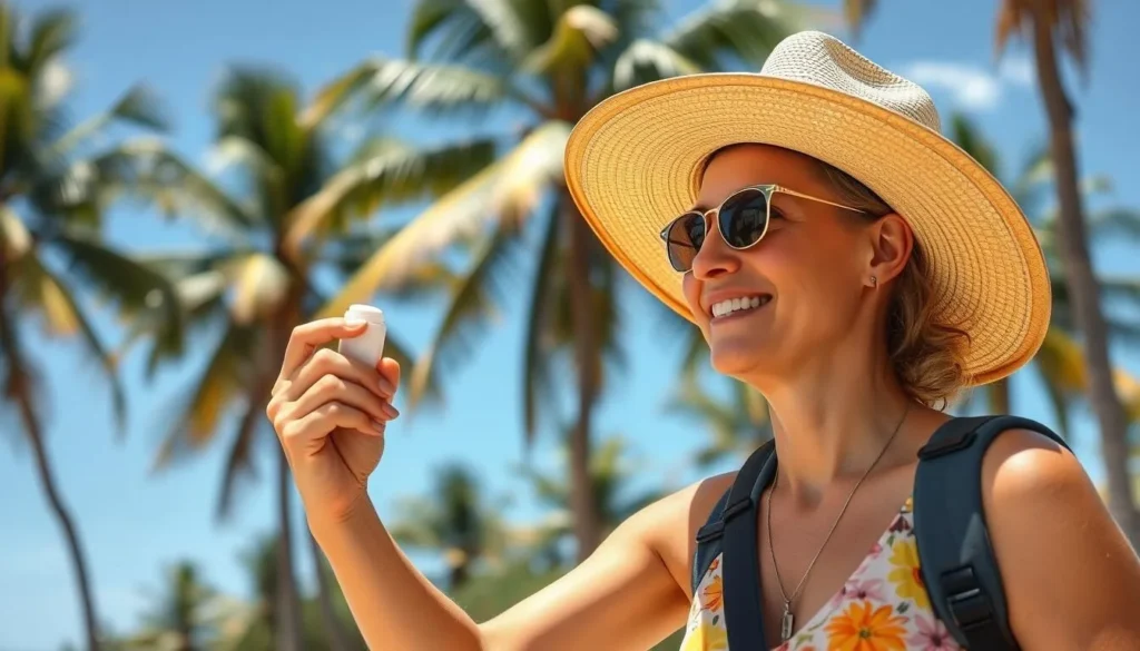Visitor applying sunscreen while enjoying outdoor activities in Palmerston Visitor applying sunscreen while enjoying outdoor activities in Palmerston