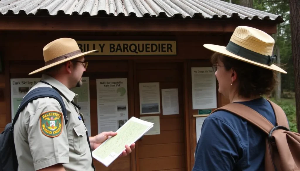 Visitor at Billy Barquedier National Park ranger station getting information Visitor at Billy Barquedier National Park ranger station getting information