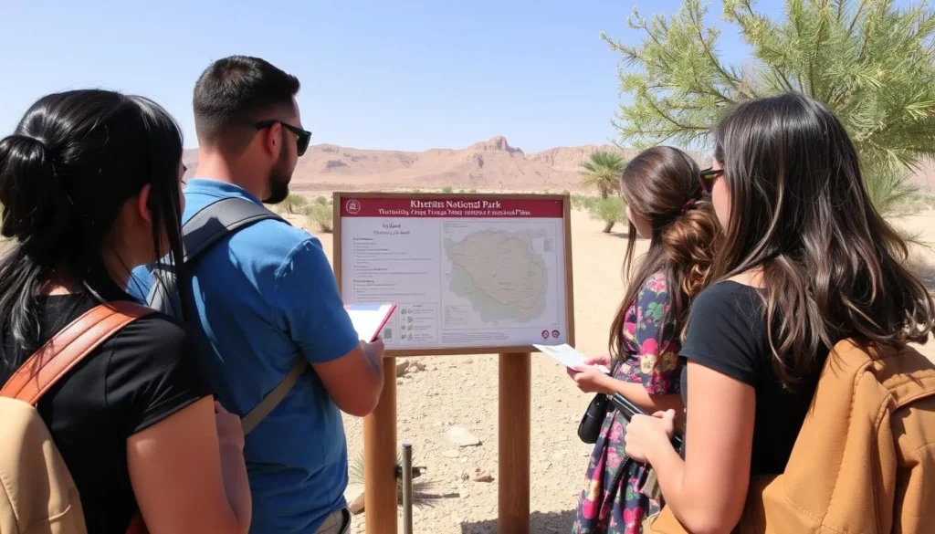 Visitor at Khenifiss National Park entrance reading information board