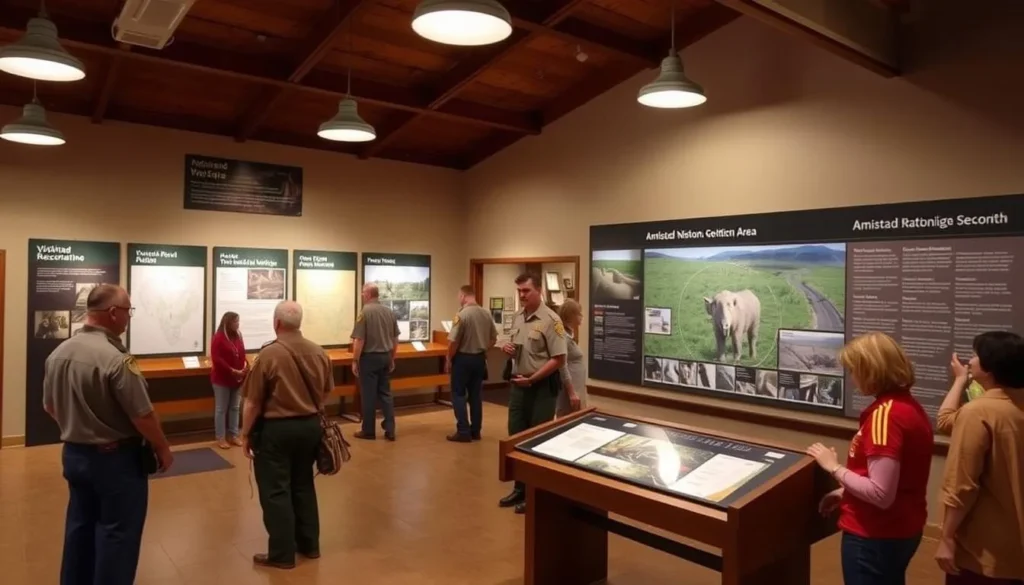 Visitor center at Amistad National Recreation Area with information displays and park rangers