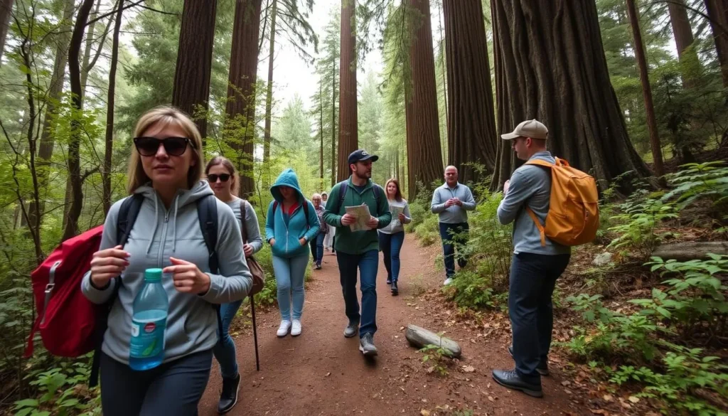 Visitor center at Armstrong Redwoods State Natural Reserve with information displays