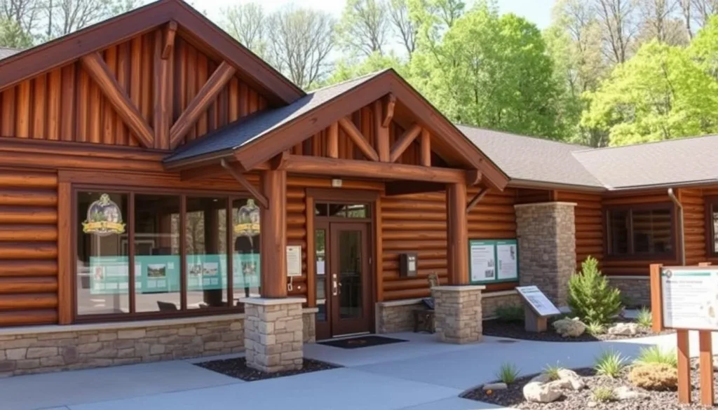 Visitor center at Blackwater Falls State Park with information displays and park maps