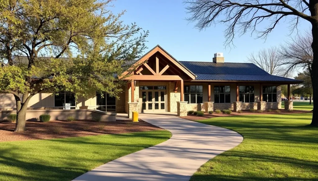 Visitor center at Cedar Hill State Park Texas with information displays
