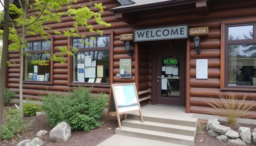 Visitor center at Copper Falls State Park with information displays
