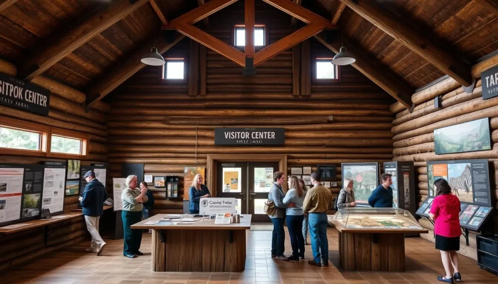 Visitor center at Rock Island State Park with information displays and park rangers Visitor center at Rock Island State Park with information displays and park rangers