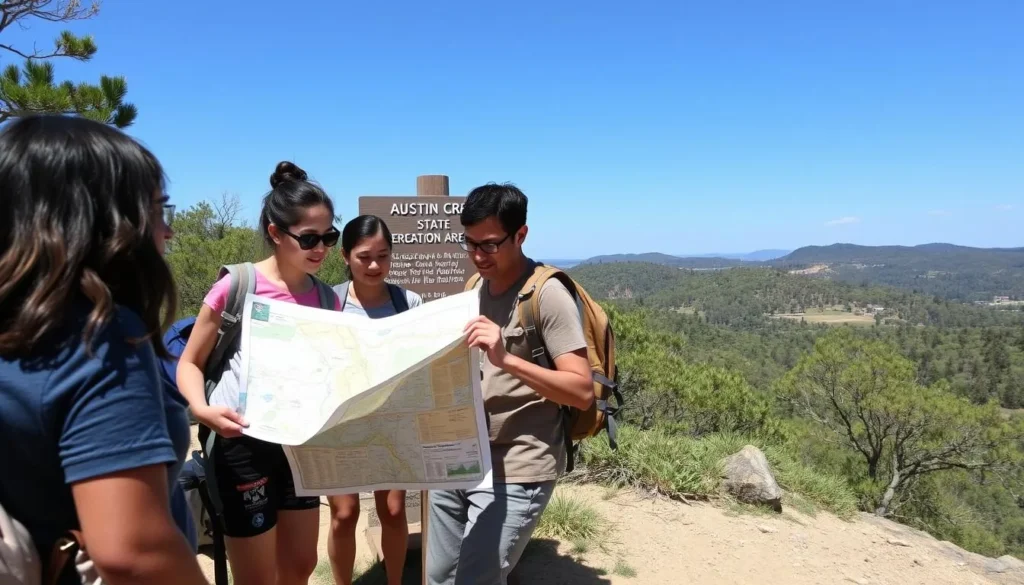 Visitor checking a trail map at Austin Creek State Recreation Area