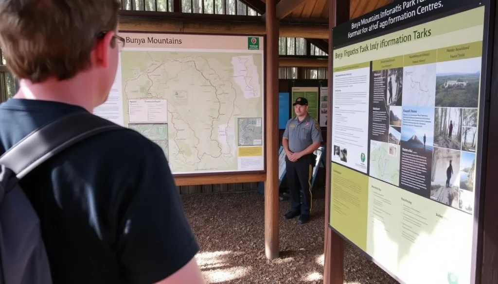 Visitor checking trail map at Bunya Mountains National Park information center
