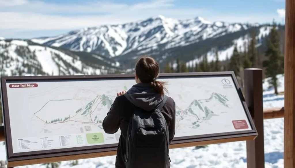 Visitor checking trail map at Powderhorn Mountain Resort
