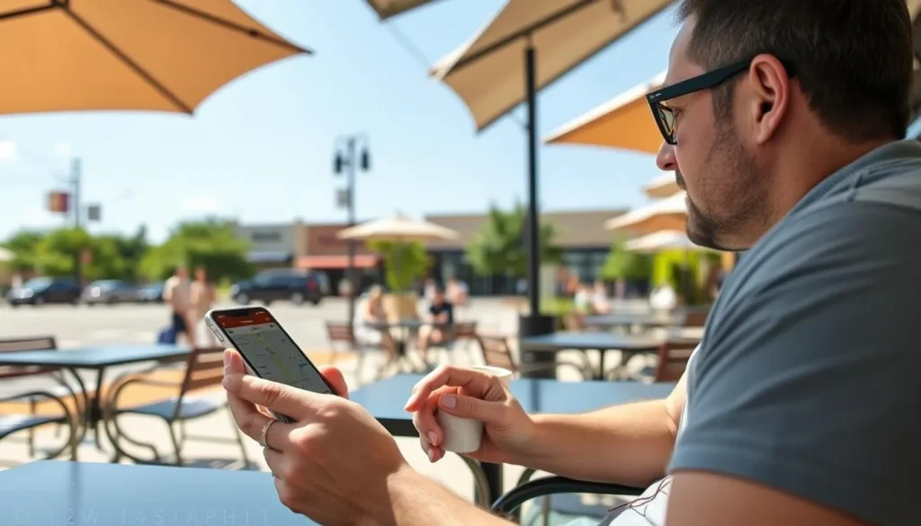 Visitor enjoying a relaxing day at one of Keller's outdoor cafes Visitor enjoying a relaxing day at one of Keller's outdoor cafes