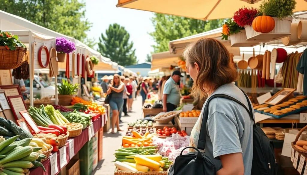 Visitor enjoying the Sherman Farmers Market with local produce and crafts Visitor enjoying the Sherman Farmers Market with local produce and crafts