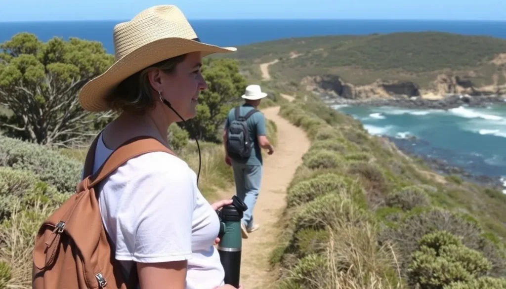 Visitor exploring Broulee Island Nature Reserve with proper gear and equipment