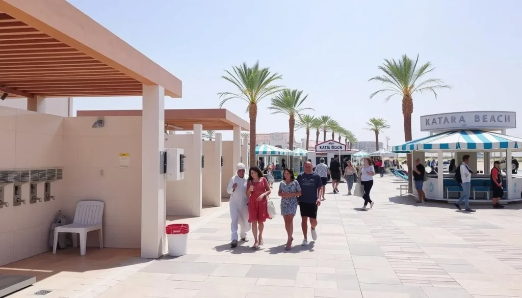 Visitor facilities at Katara Beach including changing rooms and cafes Visitor facilities at Katara Beach including changing rooms and cafes