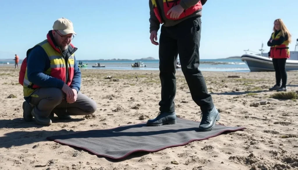 Visitor following biosecurity protocols before landing on Carcass Island