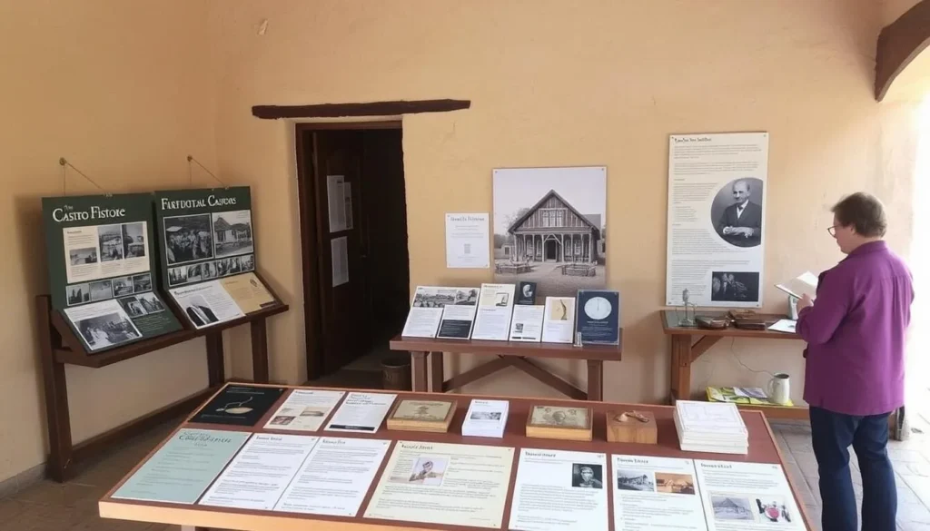 Visitor information area at Castro Adobe with brochures and historical displays