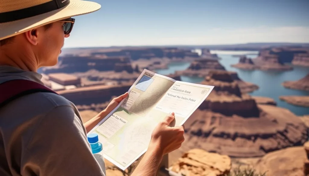 Visitor looking at a map while standing at a Glen Canyon National Recreation Area overlook