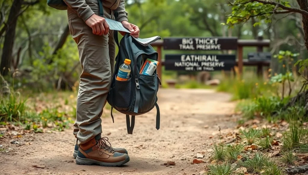 Visitor preparing for a hike in Big Thicket National Preserve