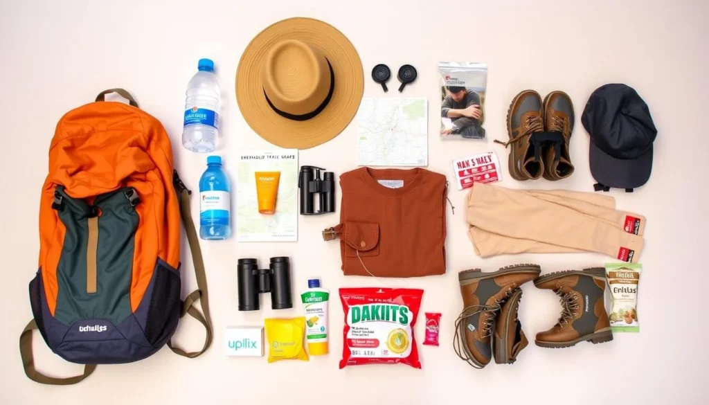 Visitor preparing for a hike in Jebel Orbata National Park with proper gear and supplies