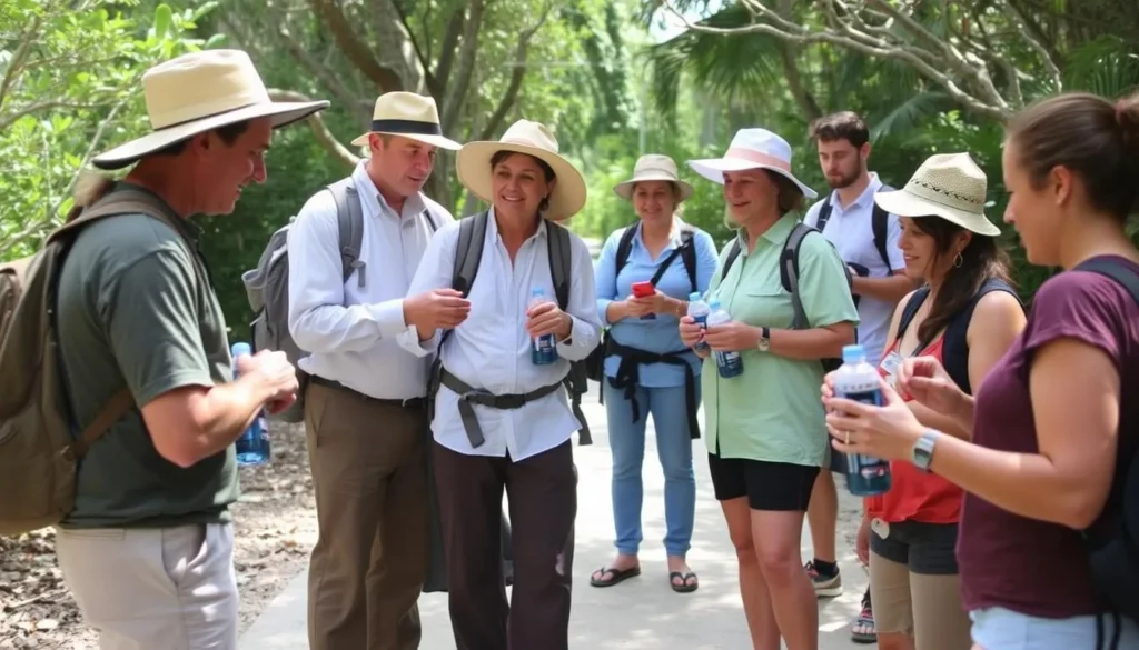 Visitor preparing for a trip to Lignumvitae Key Botanical State Park with proper gear including hat, sunscreen, and water bottle Visitor preparing for a trip to Lignumvitae Key Botanical State Park with proper gear including hat, sunscreen, and water bottle