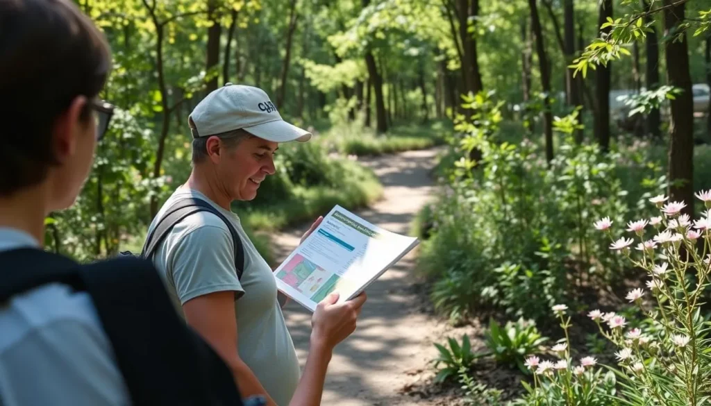 Visitor reading an interpretive sign about azaleas at Azalea State Natural Reserve