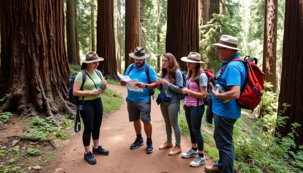 Visitor reading safety information at Big Basin Redwoods State Park