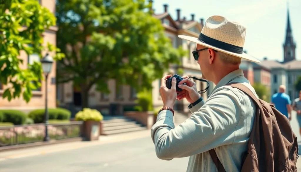 Visitor taking photos in Clinton, Mississippi, representing tourist activities and the best things to do