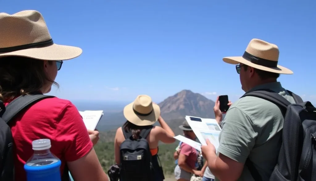 Visitors enjoying Cerro de Las Campanas National Park with proper preparation Visitors enjoying Cerro de Las Campanas National Park with proper preparation