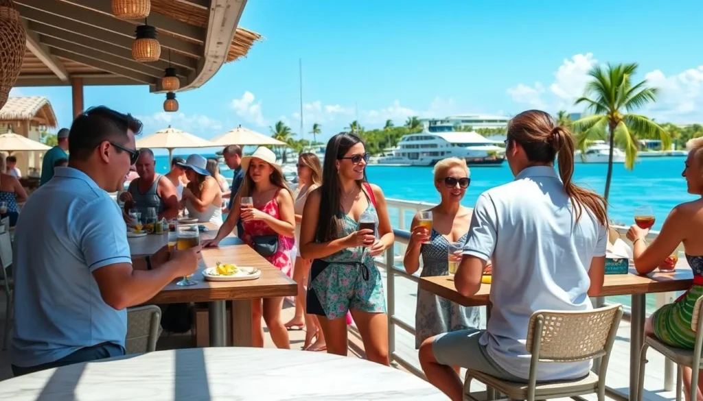 Visitors enjoying Marina Cay Bar & Grill with proper island attire Visitors enjoying Marina Cay Bar & Grill with proper island attire