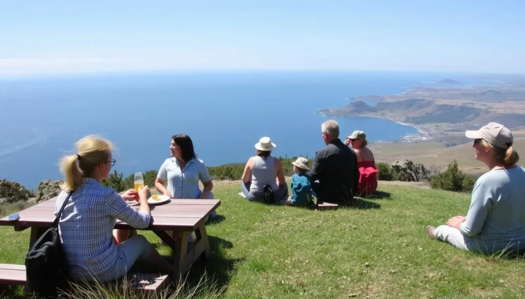 Visitors enjoying a picnic with ocean views on Santa Cruz Island in Channel Islands National Park