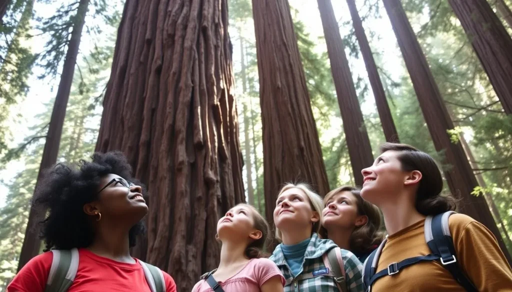 Visitors enjoying the Redwood Loop Trail at Big Basin Redwoods State Park