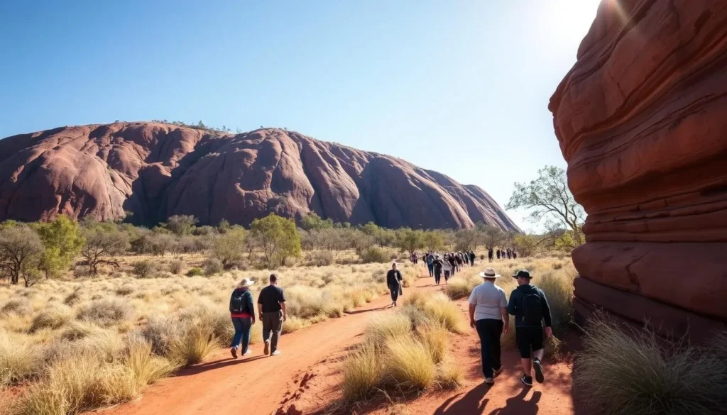 Visitors enjoying the Uluru base walk during the ideal May-August period