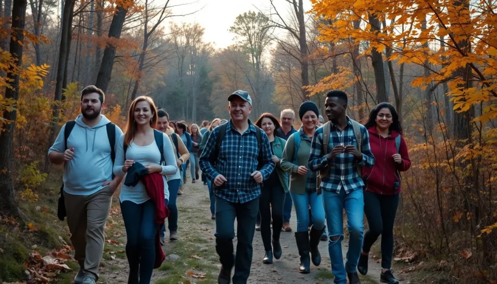 Visitors exploring Letchworth-Love Mounds Archaeological State Park during fall season Visitors exploring Letchworth-Love Mounds Archaeological State Park during fall season