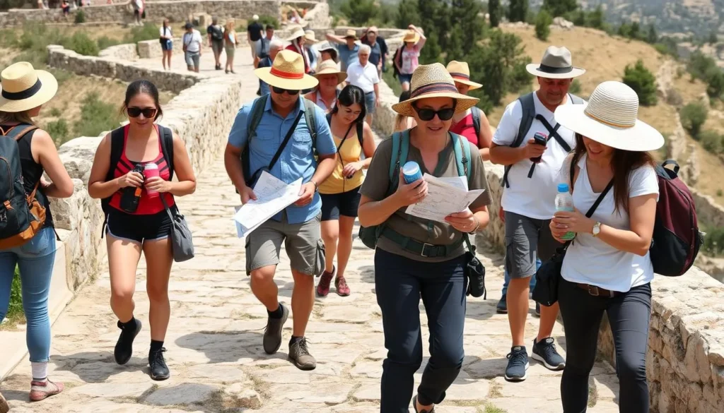 Visitors exploring Nimrod Fortress National Park with proper hiking gear, demonstrating practical preparation for the site Visitors exploring Nimrod Fortress National Park with proper hiking gear, demonstrating practical preparation for the site