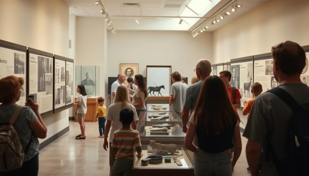 Visitors exploring the San Jacinto Museum of History with exhibits about Texas independence
